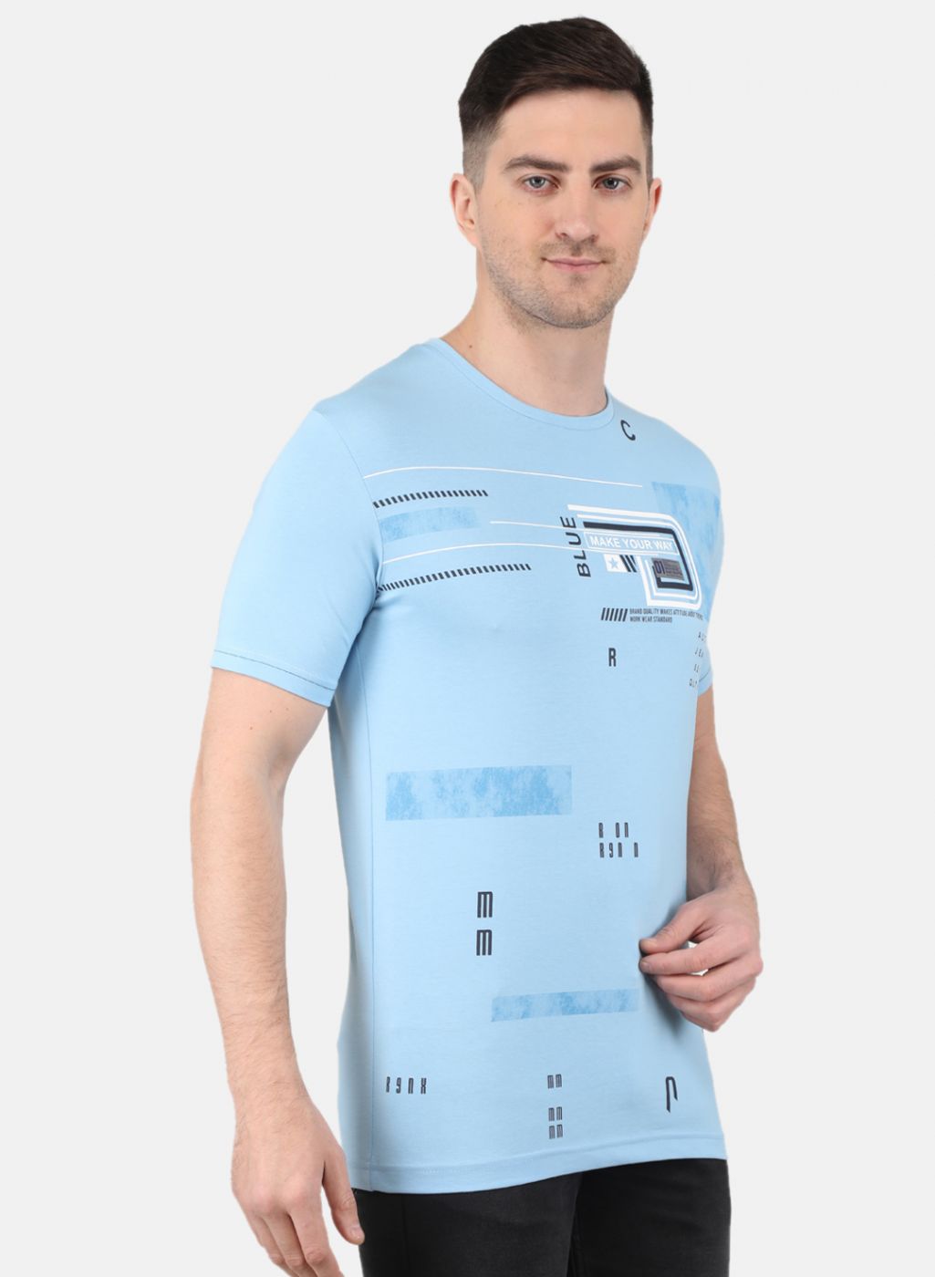 Men Blue Printed T-Shirt