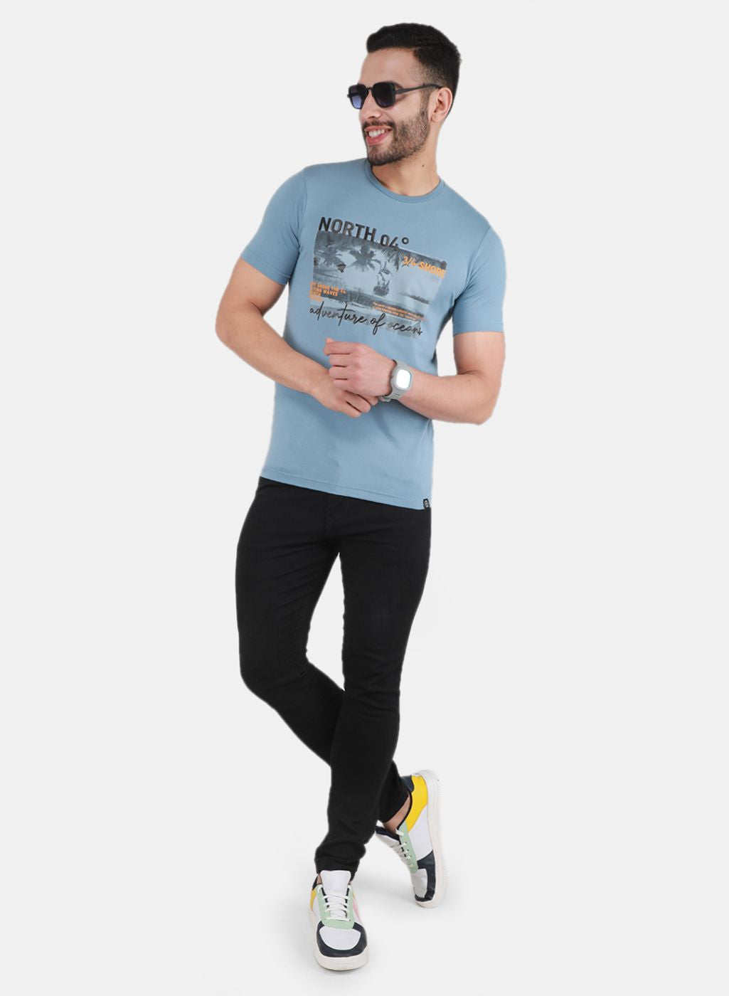 Men Blue Printed T-Shirt