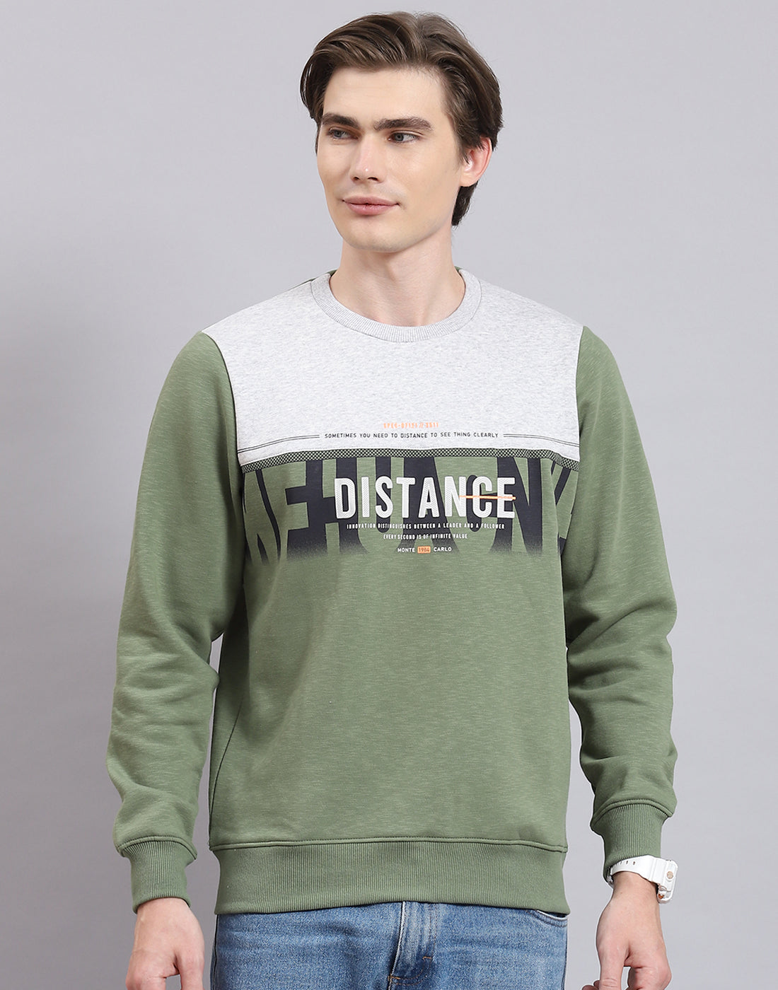Men Green Printed Round Neck Full Sleeve Sweatshirt