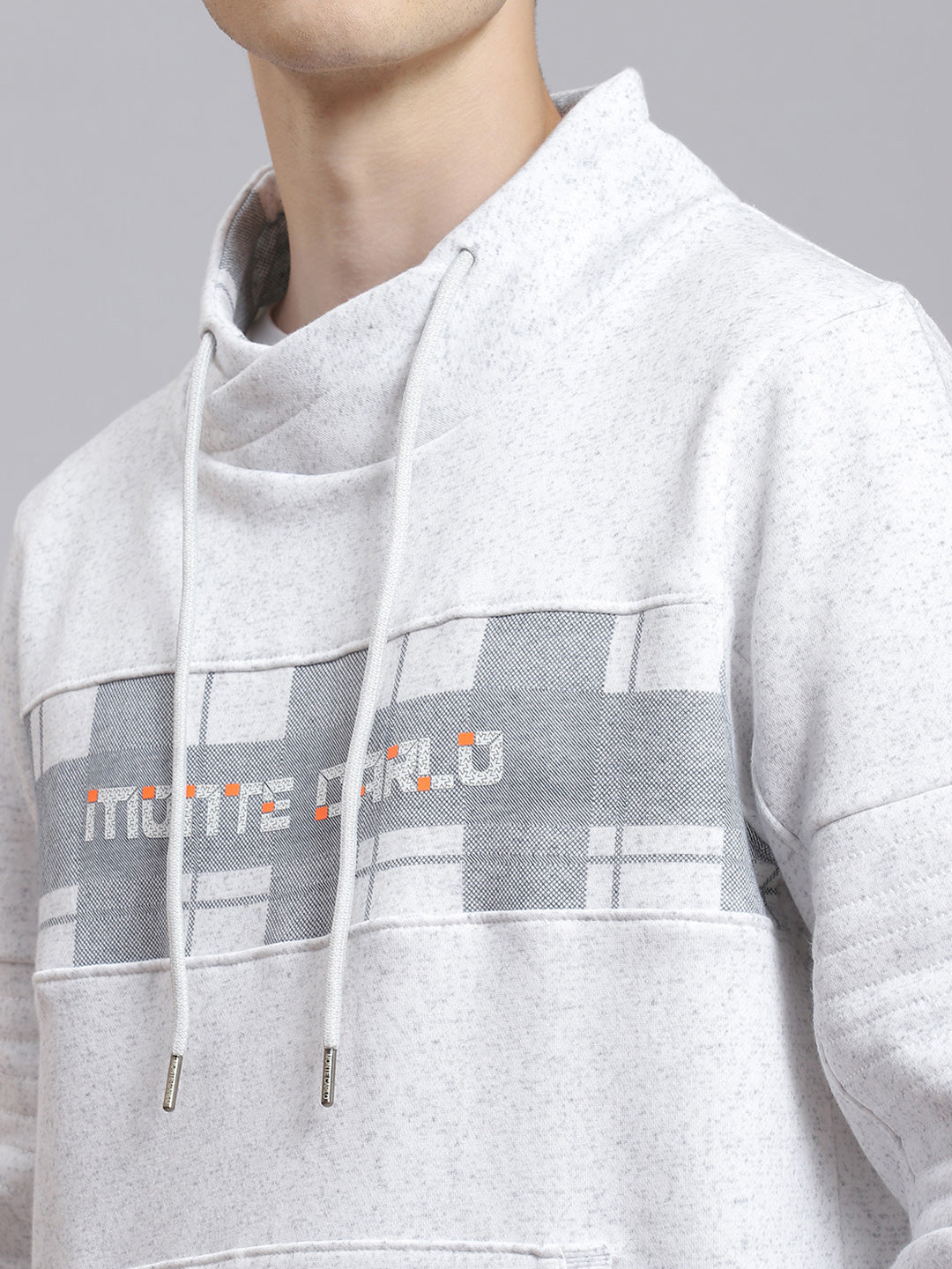 Men Grey Printed Mock Collar Full Sleeve Sweatshirt