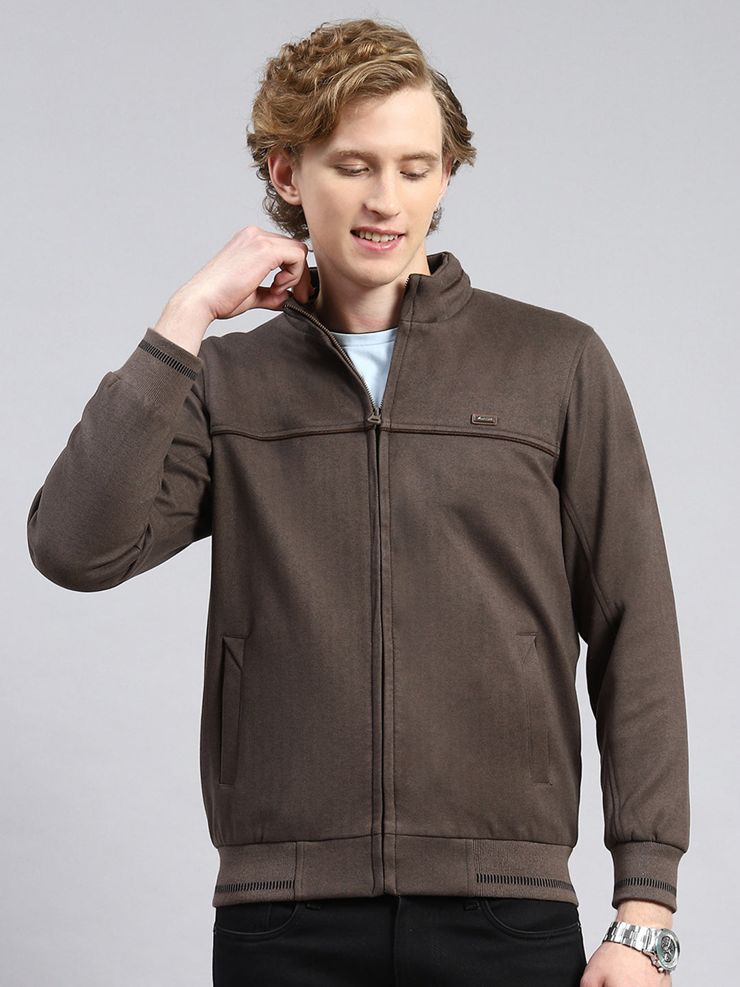 Men Brown Plain Jacket