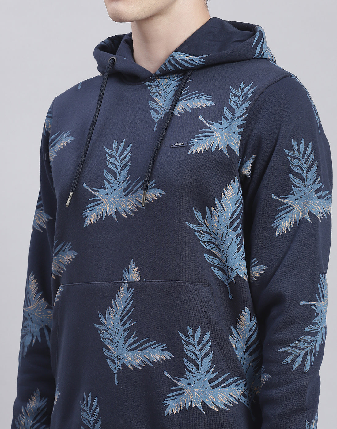 Men Navy Blue Printed Hooded Full Sleeve Tracksuit