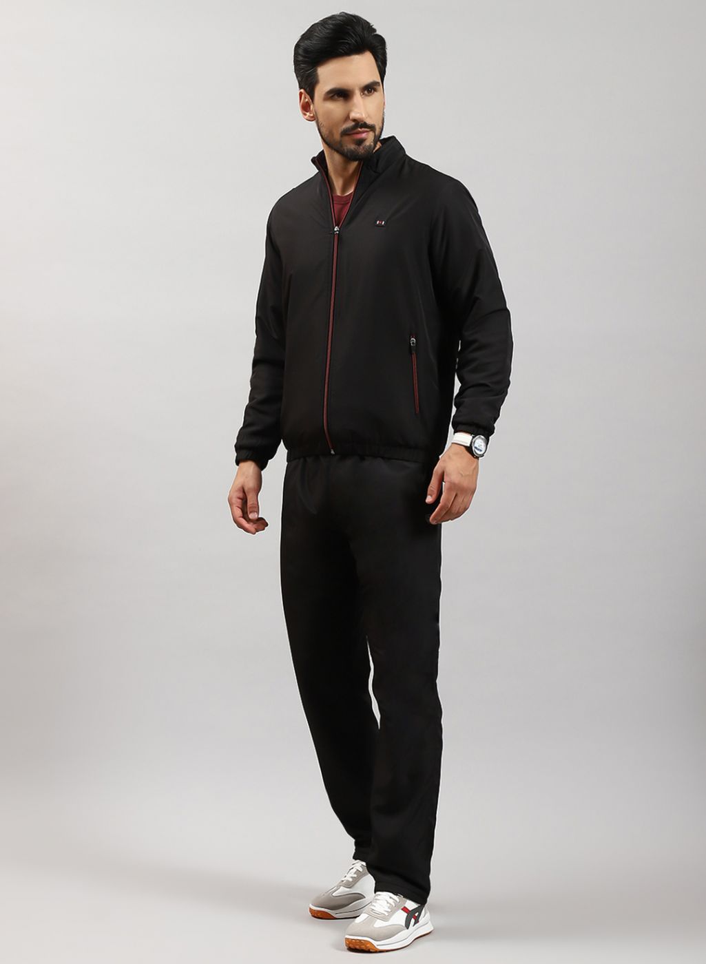 Men Black Solid Cotton Blend Tracksuit