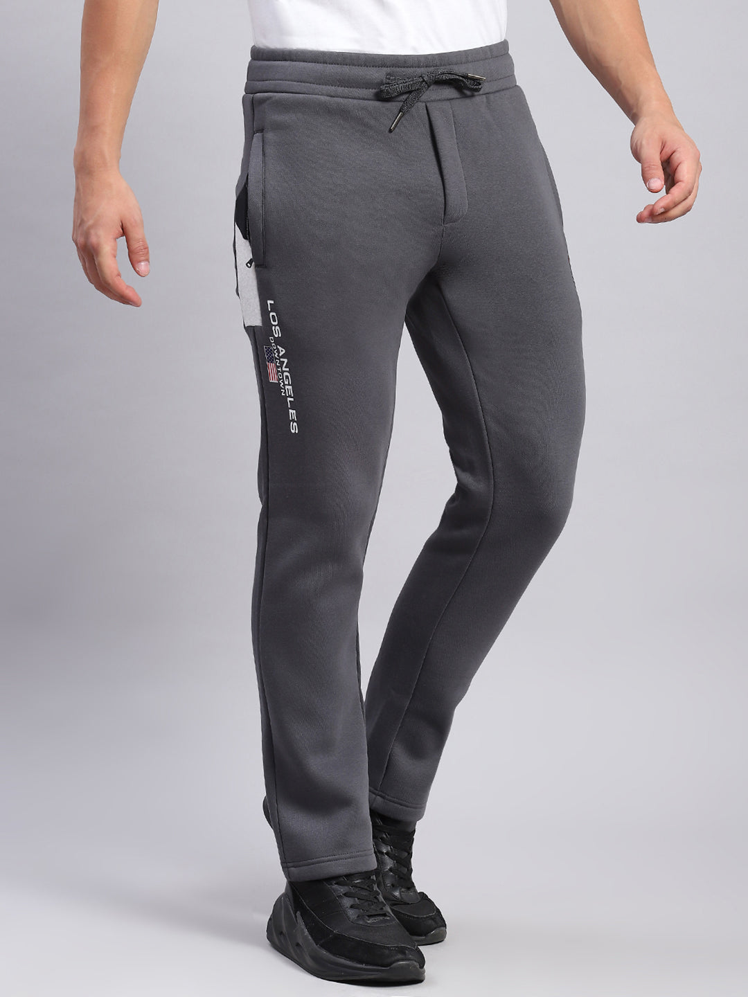 Men Grey Printed Regular Fit Winter Lowers