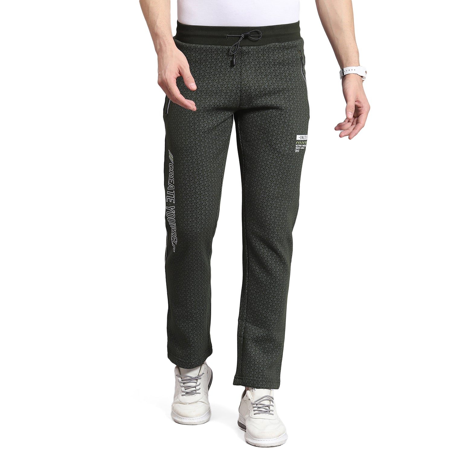 Men Olive Self Design Regular Fit Winter Lower