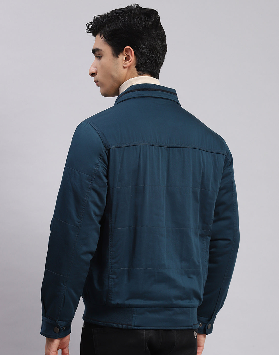 Men Teal Blue Solid Spread Collar Full Sleeve Jackets