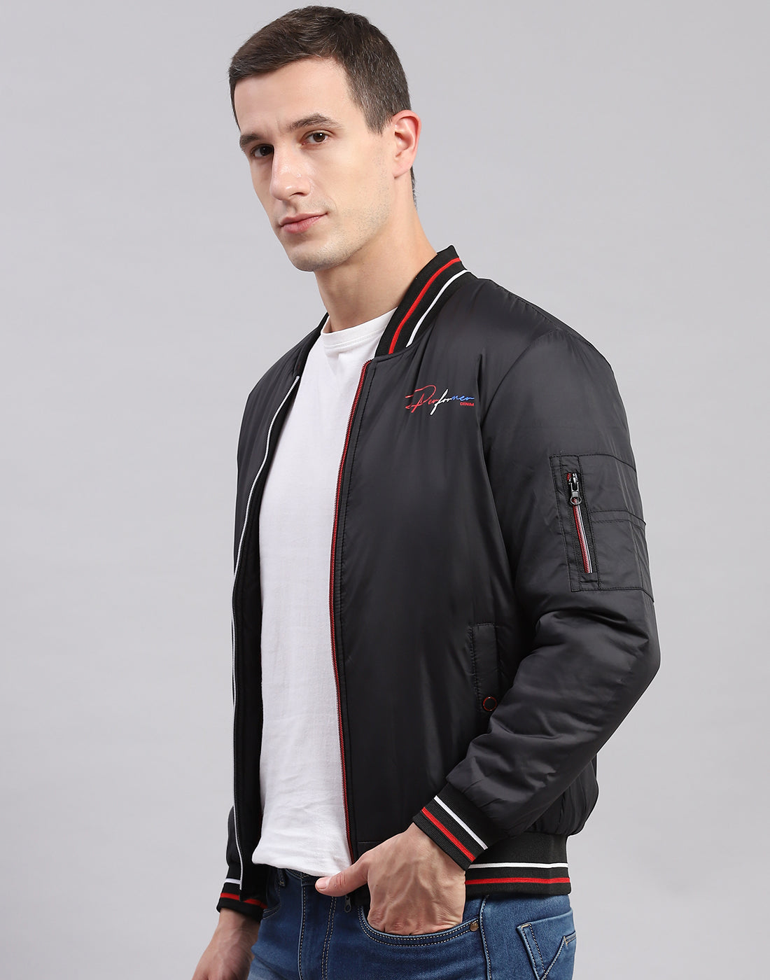 Men Black Printed Spread Collar Full Sleeve Jackets