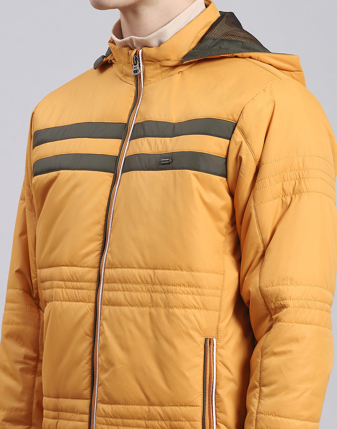 Men Mustard Solid Hooded Full Sleeve Jacket