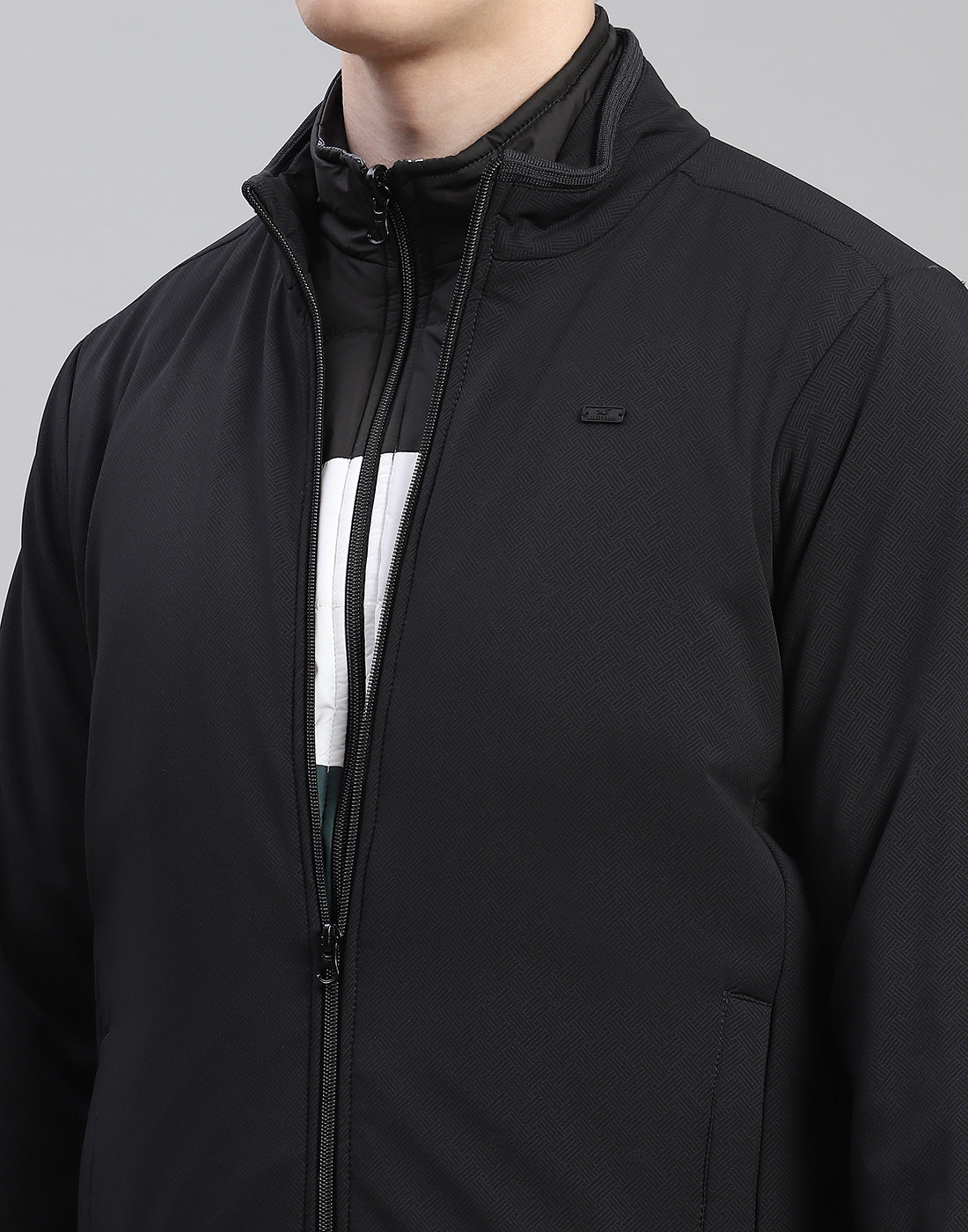 Men Black Solid Stand Collar Full Sleeve Reversible Jacket - 2 Pc set