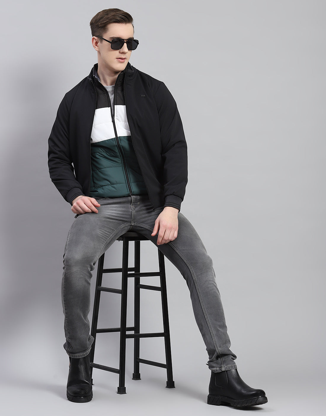 Men Black Solid Stand Collar Full Sleeve Reversible Jacket - 2 Pc set