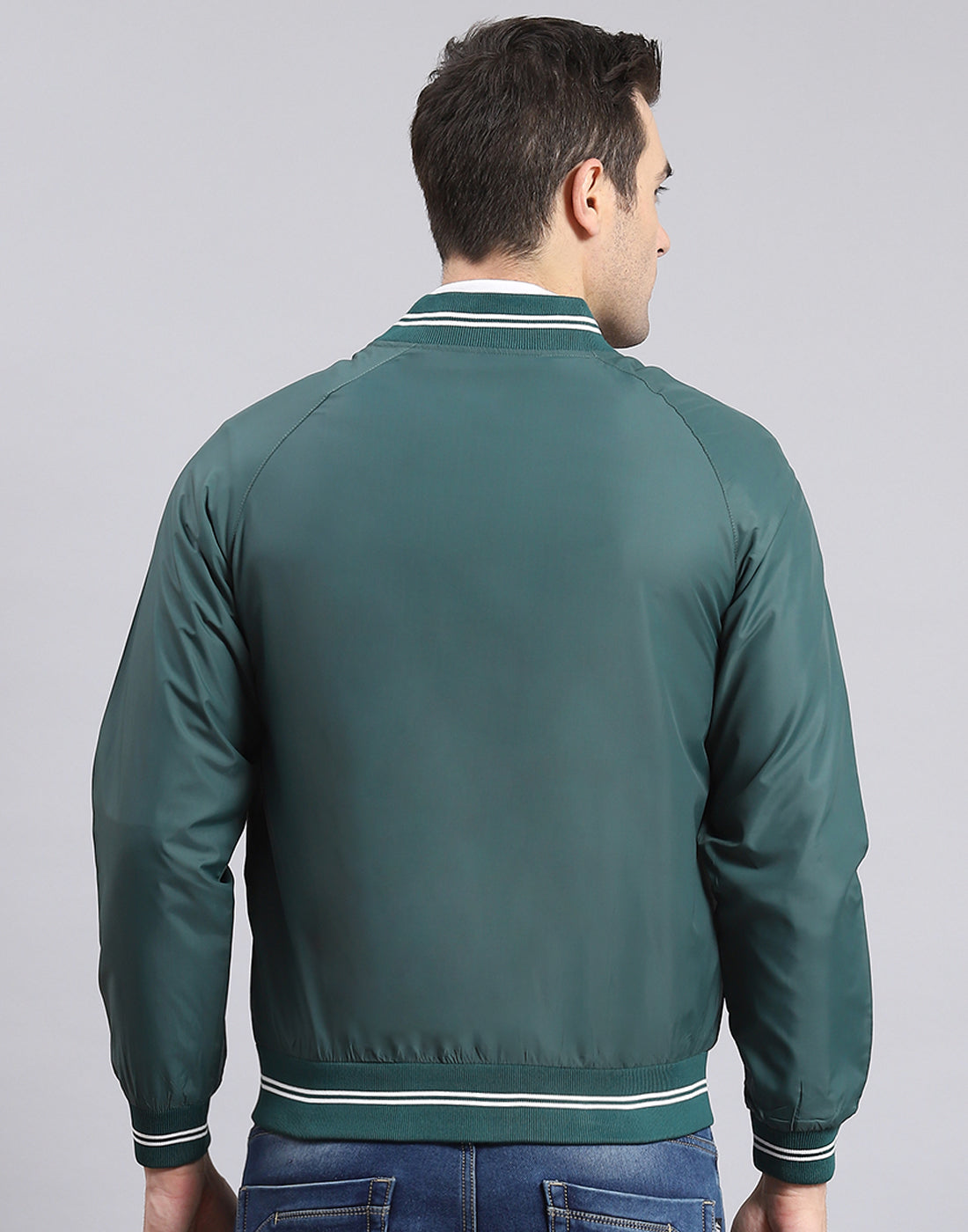 Men Teal Blue Solid Mandarin Collar Full Sleeve Jacket