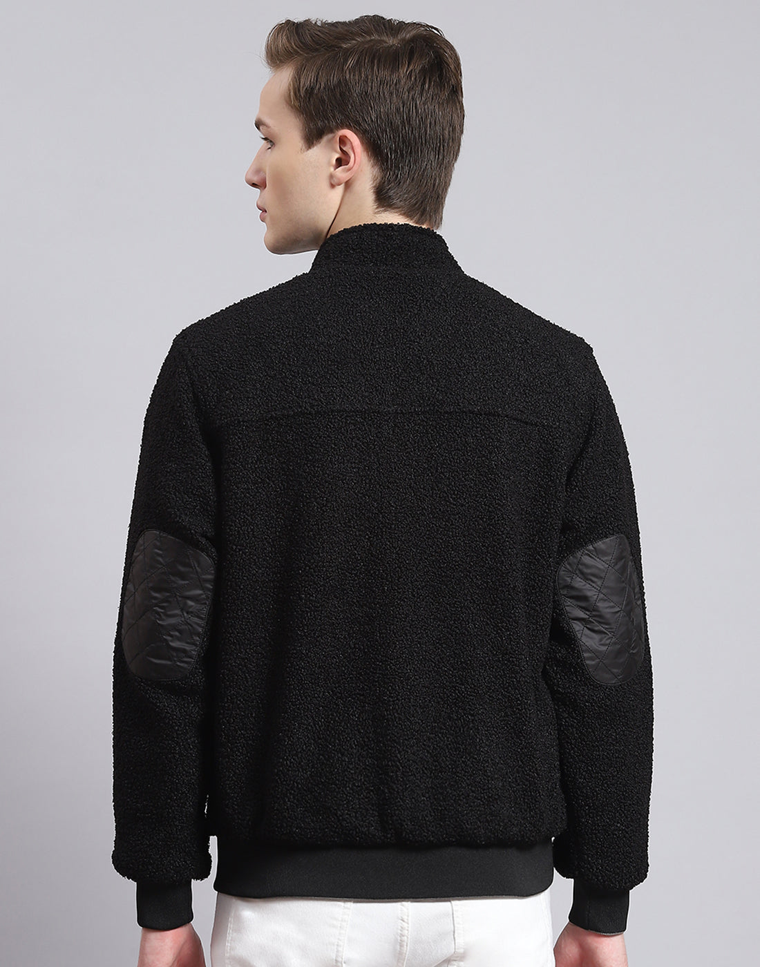 Men Grey Solid Stand Collar Full Sleeve Jacket