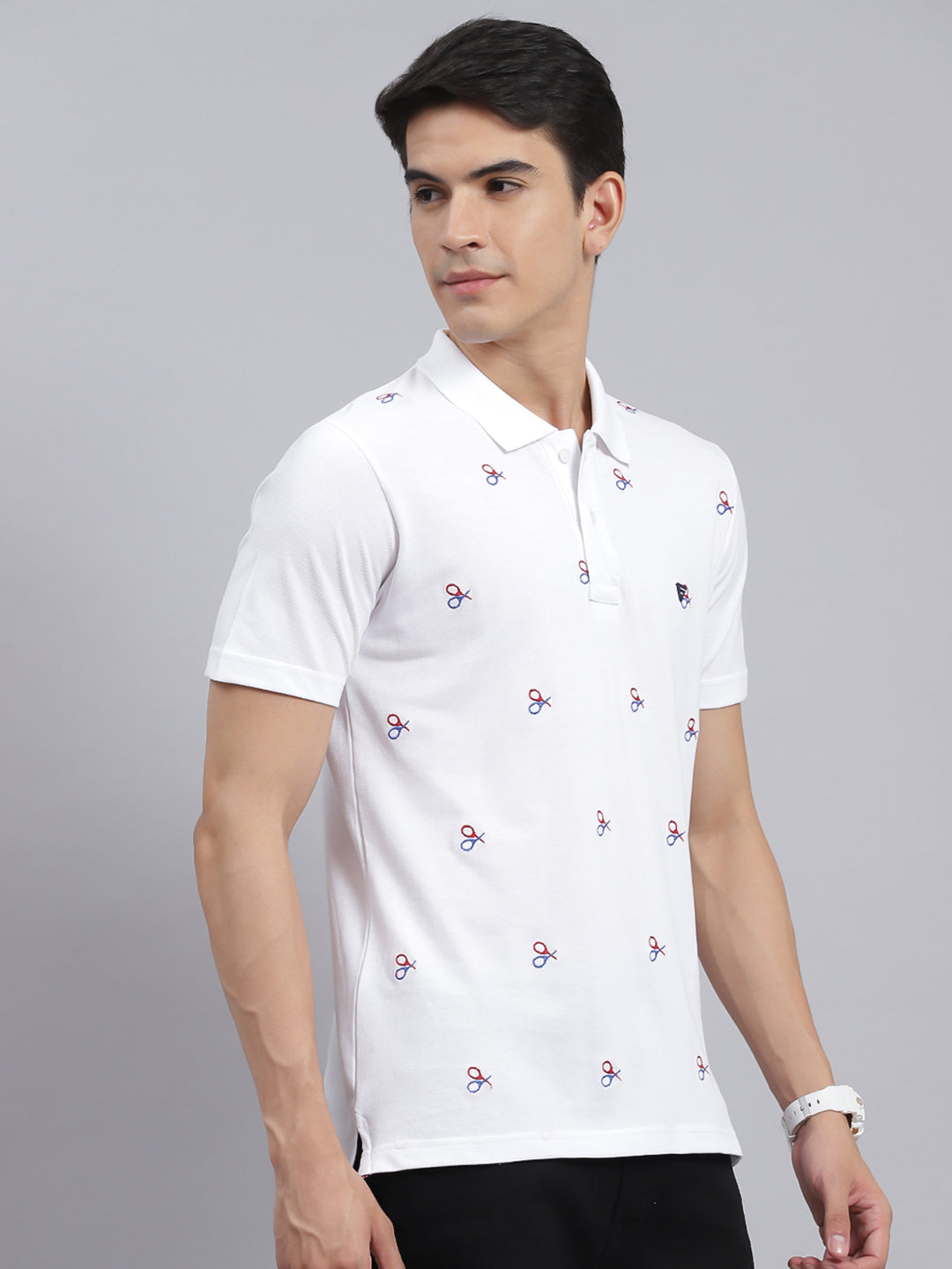 Men White Printed Cotton Blend T-Shirt