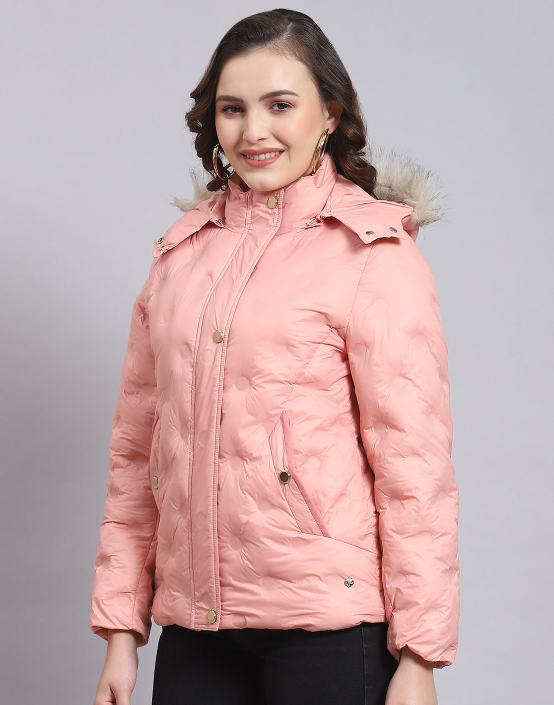 Women Pink Solid Hooded Full Sleeve Jacket