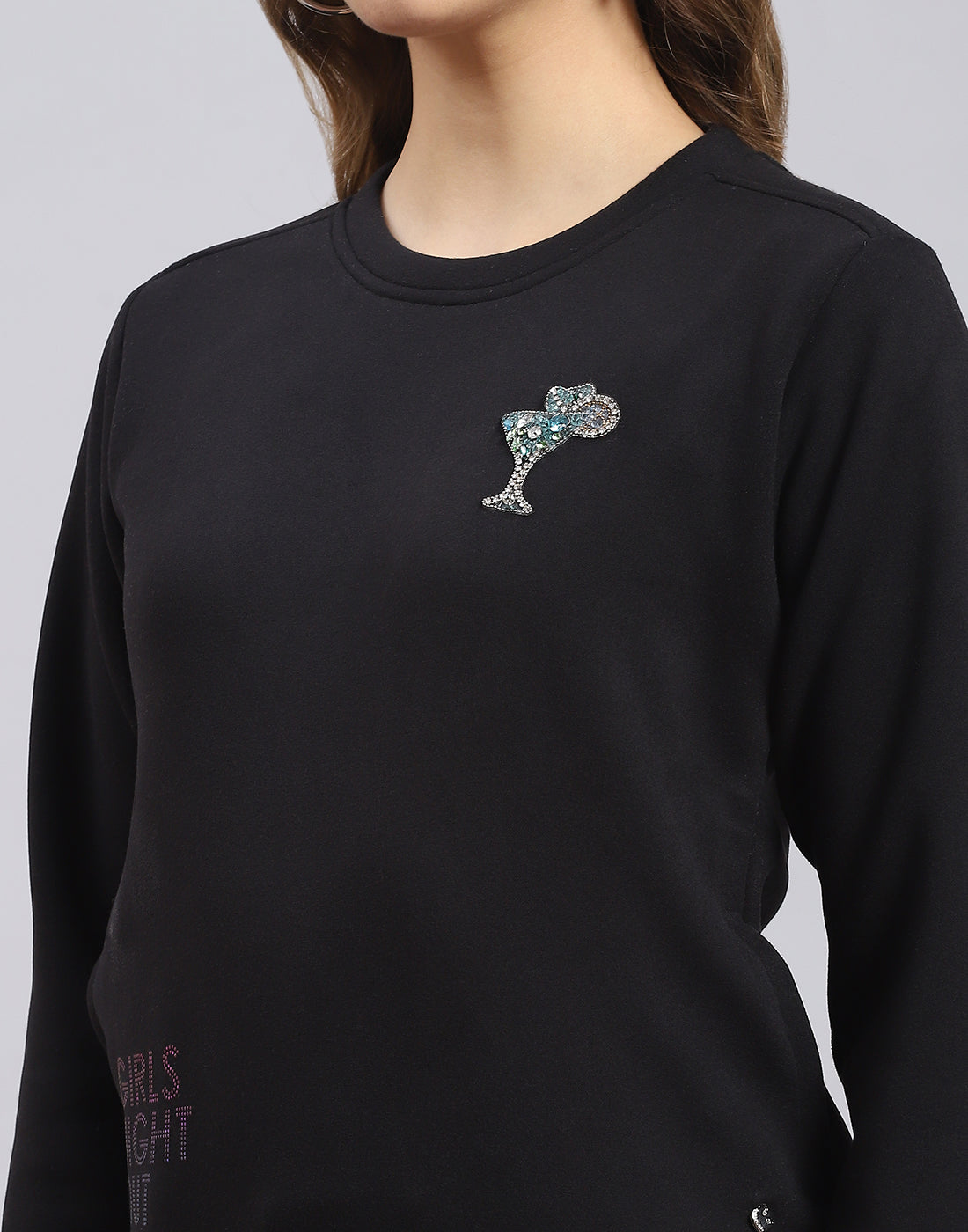 Women Black Printed Round Neck Full Sleeve Sweatshirt