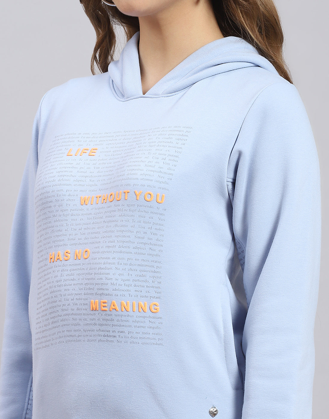 Women Blue Printed Hooded Full Sleeve Sweatshirt