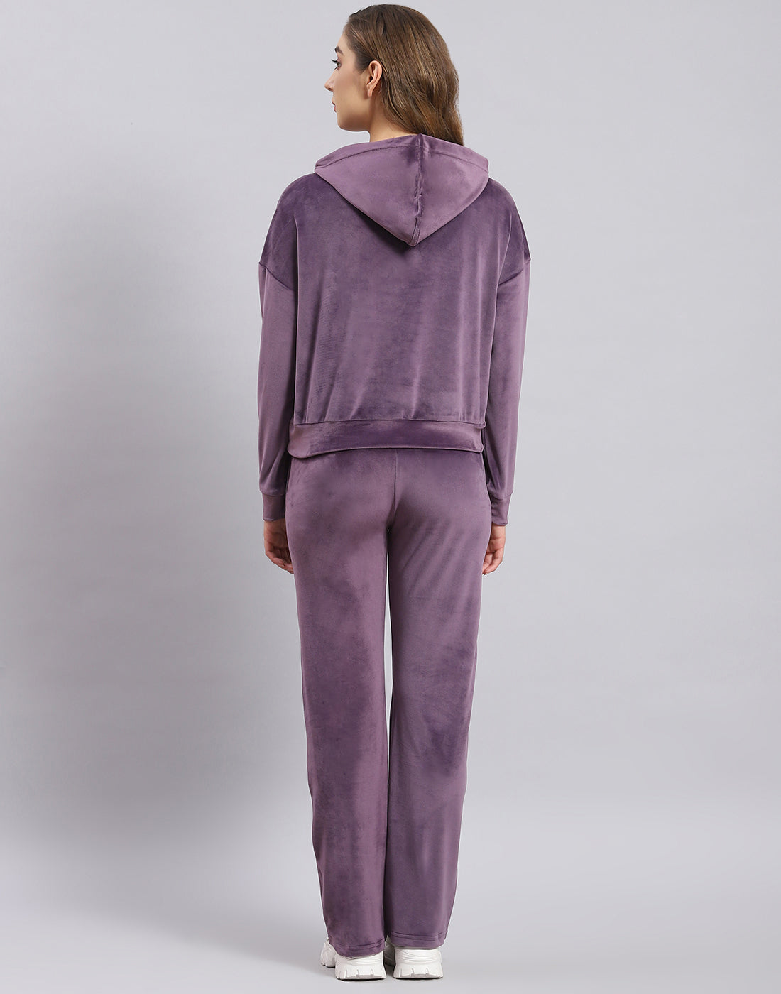 Women Purple Embroidered Hooded Full Sleeve Tracksuit