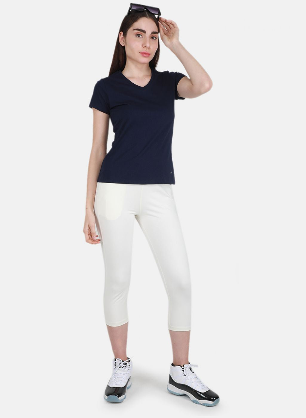 Women Blue & Off White Solid Top 2 Pc Set