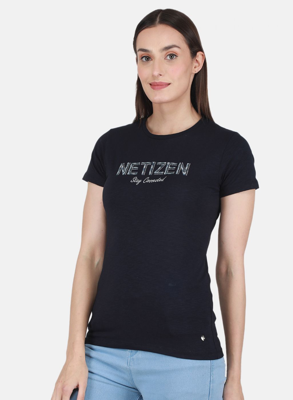 Women NAvy Blue Embroidered Top