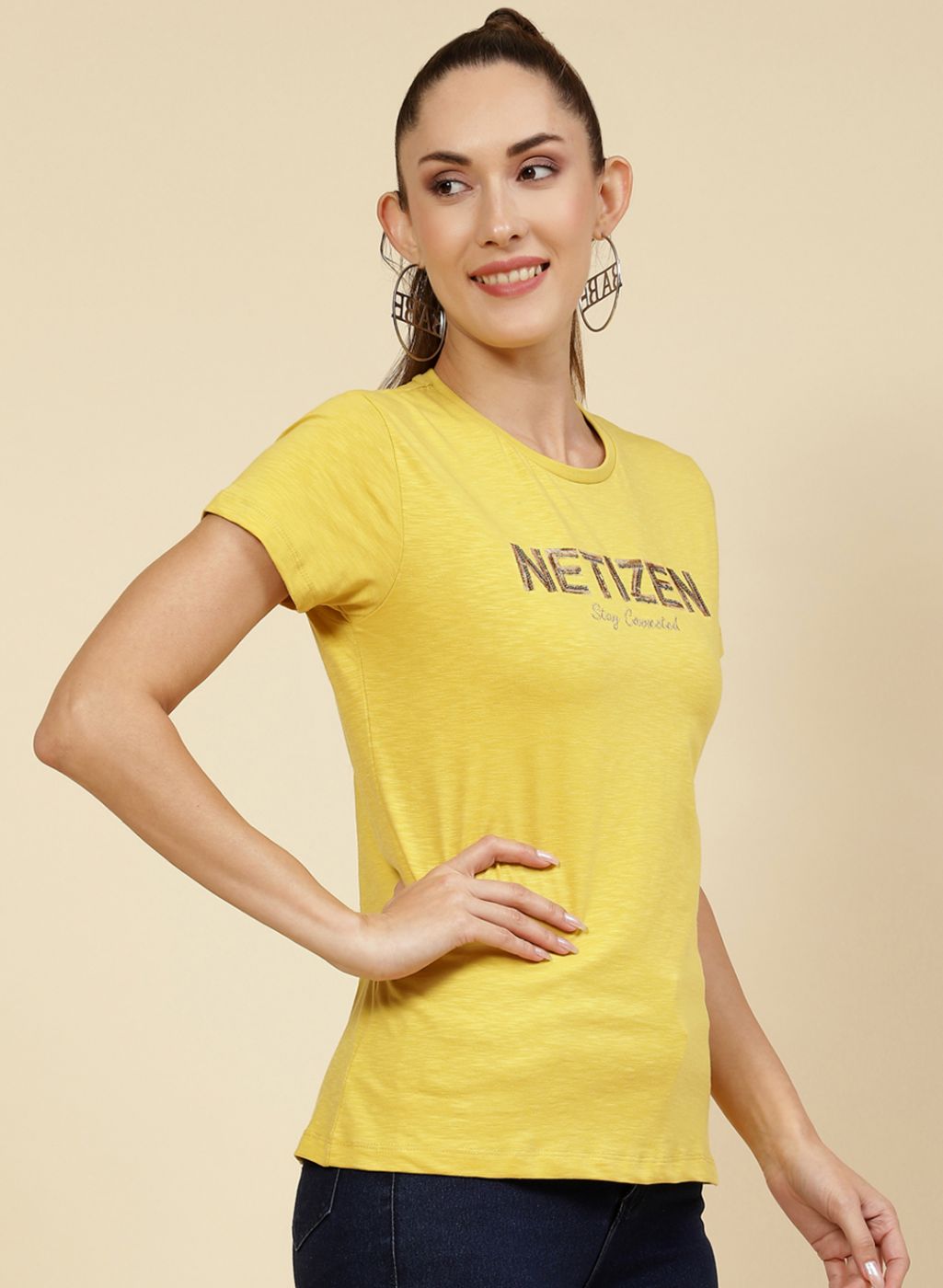 Women Yellow Embroidered Top