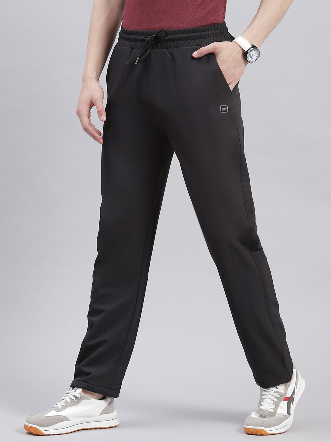 Men Black Solid Regular Fit Winter Lowers