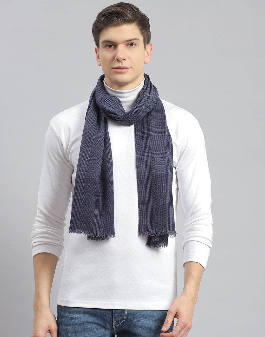 Men Navy Blue Check Muffler