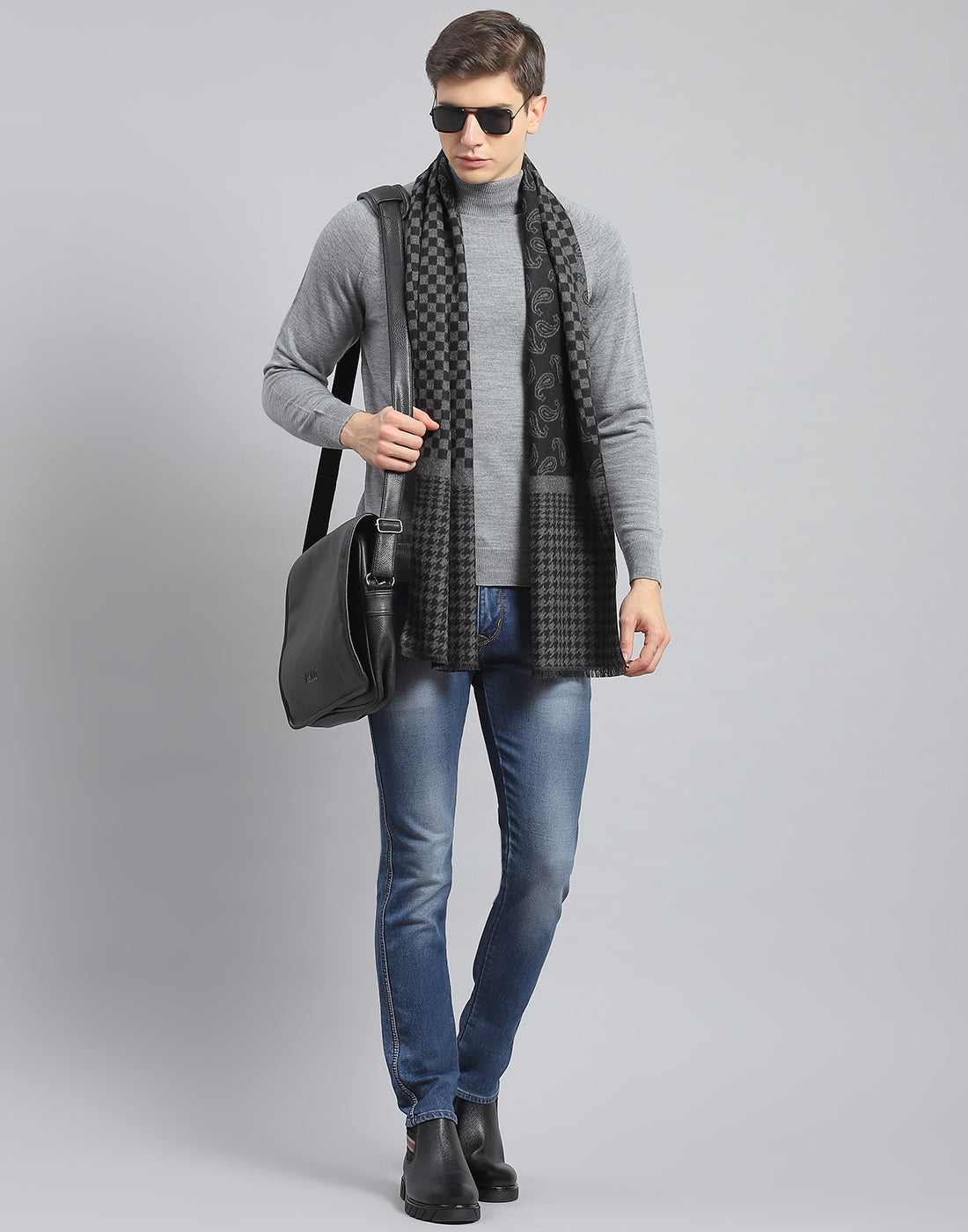 Men Black Check Muffler