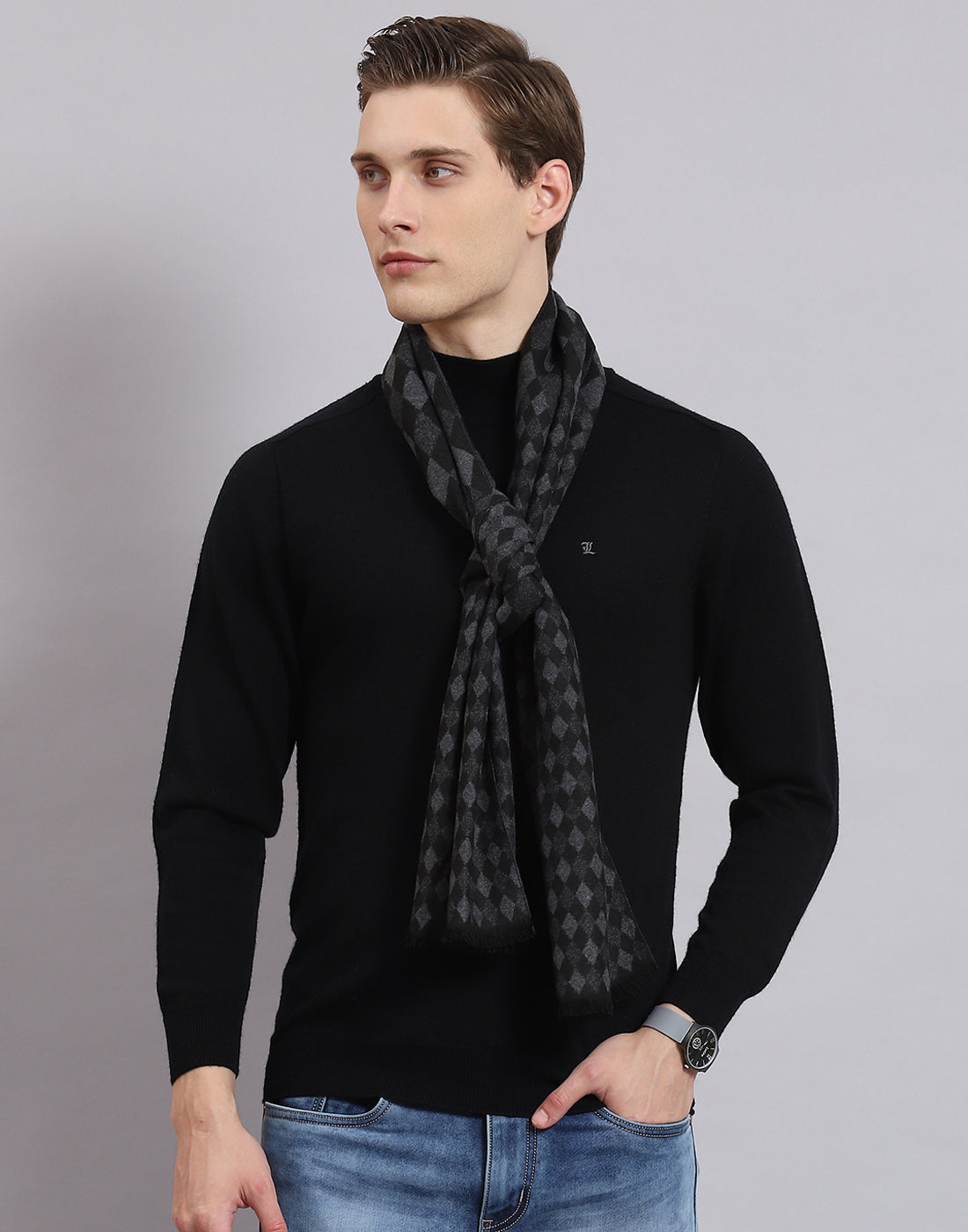 Men Grey Self Design Muffler