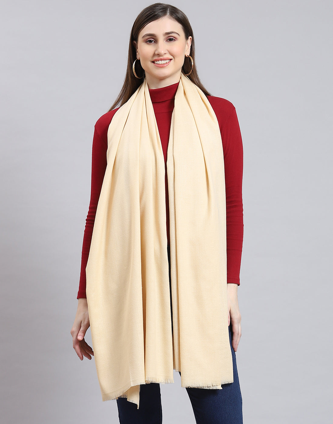 Women Cream Solid Shawl