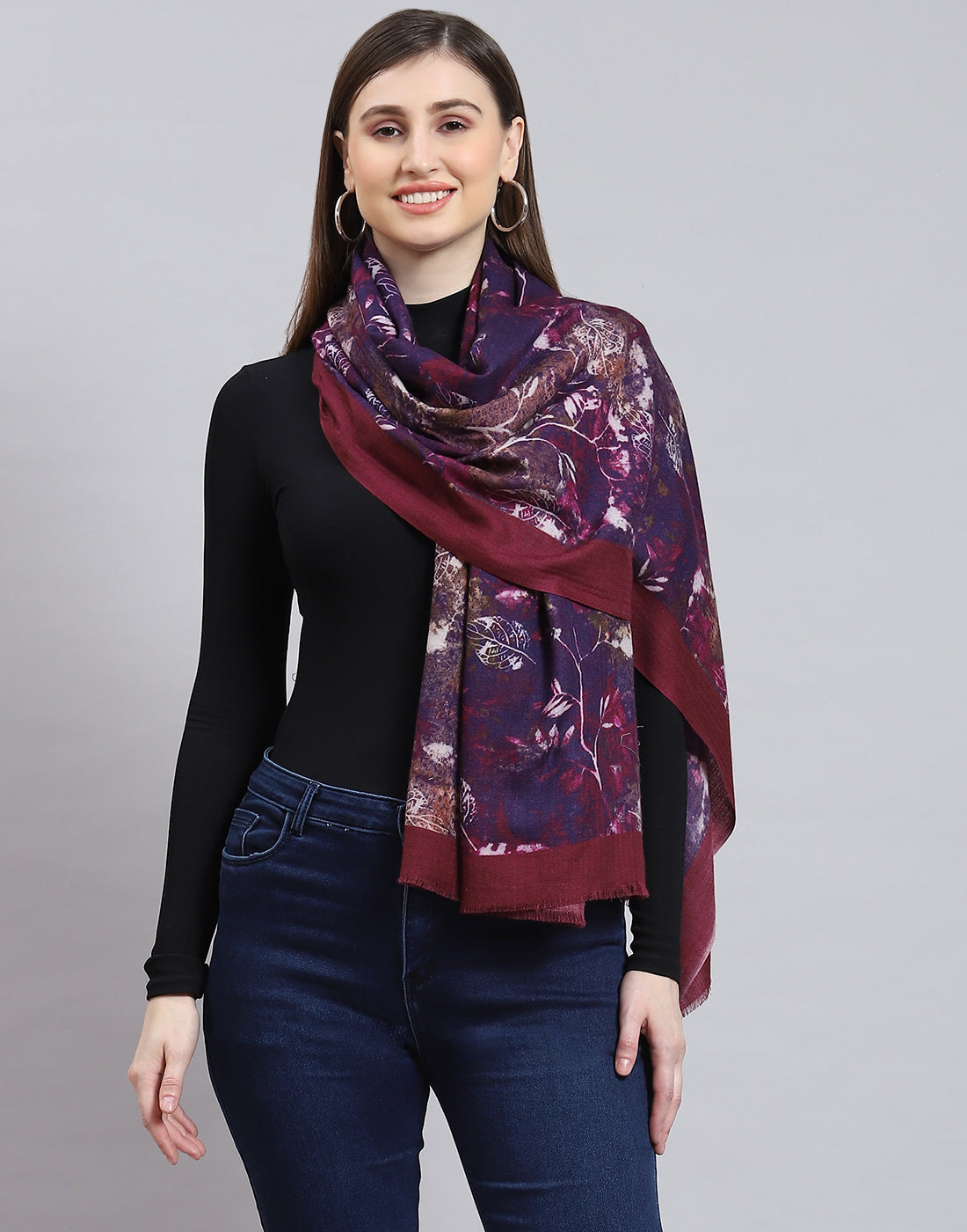 Women Purple Printed Shawl
