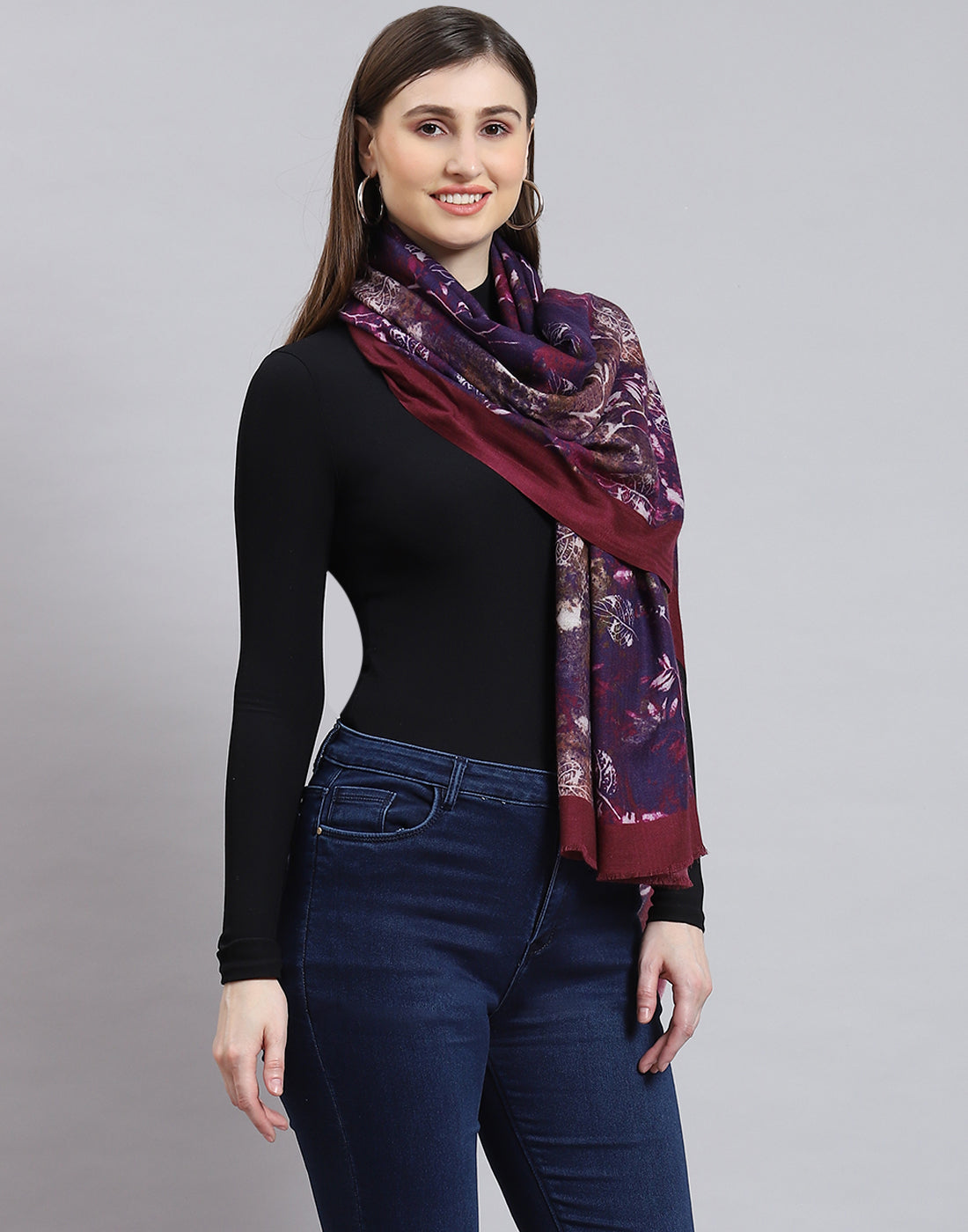 Women Purple Printed Shawl