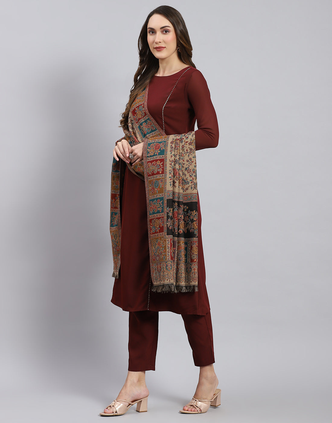 Women Beige Self Design Shawl