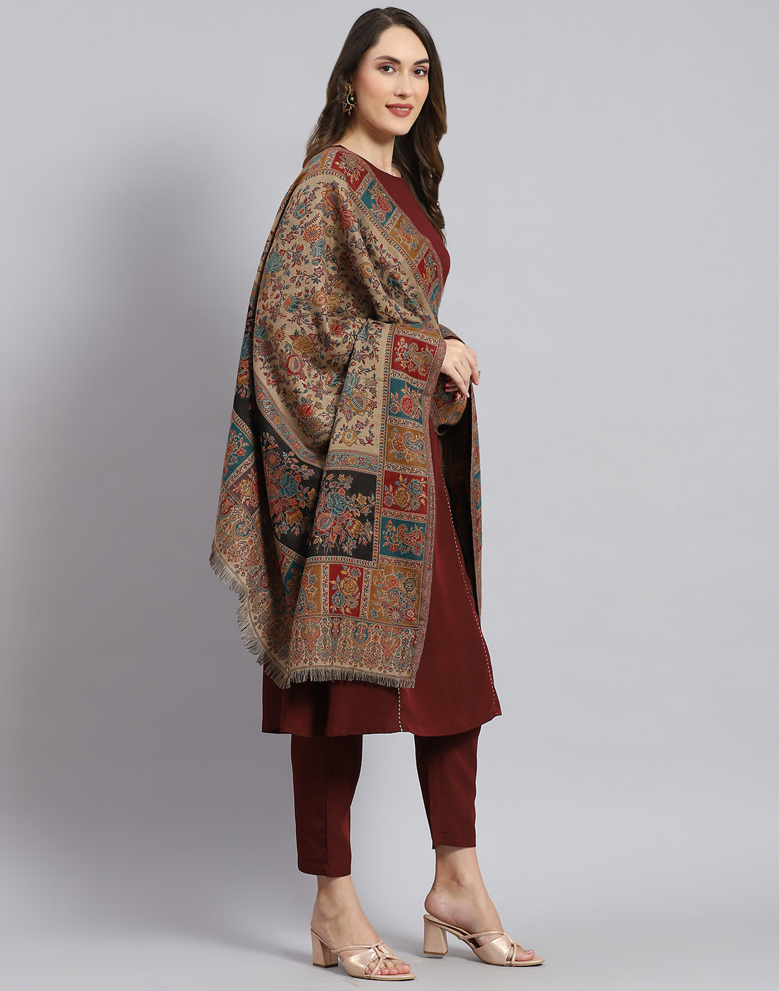 Women Beige Self Design Shawl