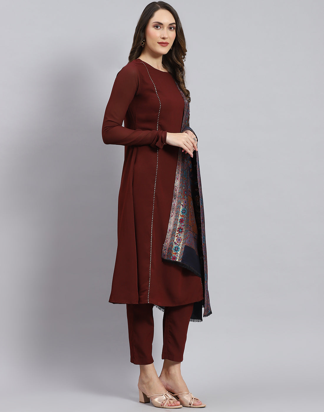 Women Navy Blue Self Design Shawl