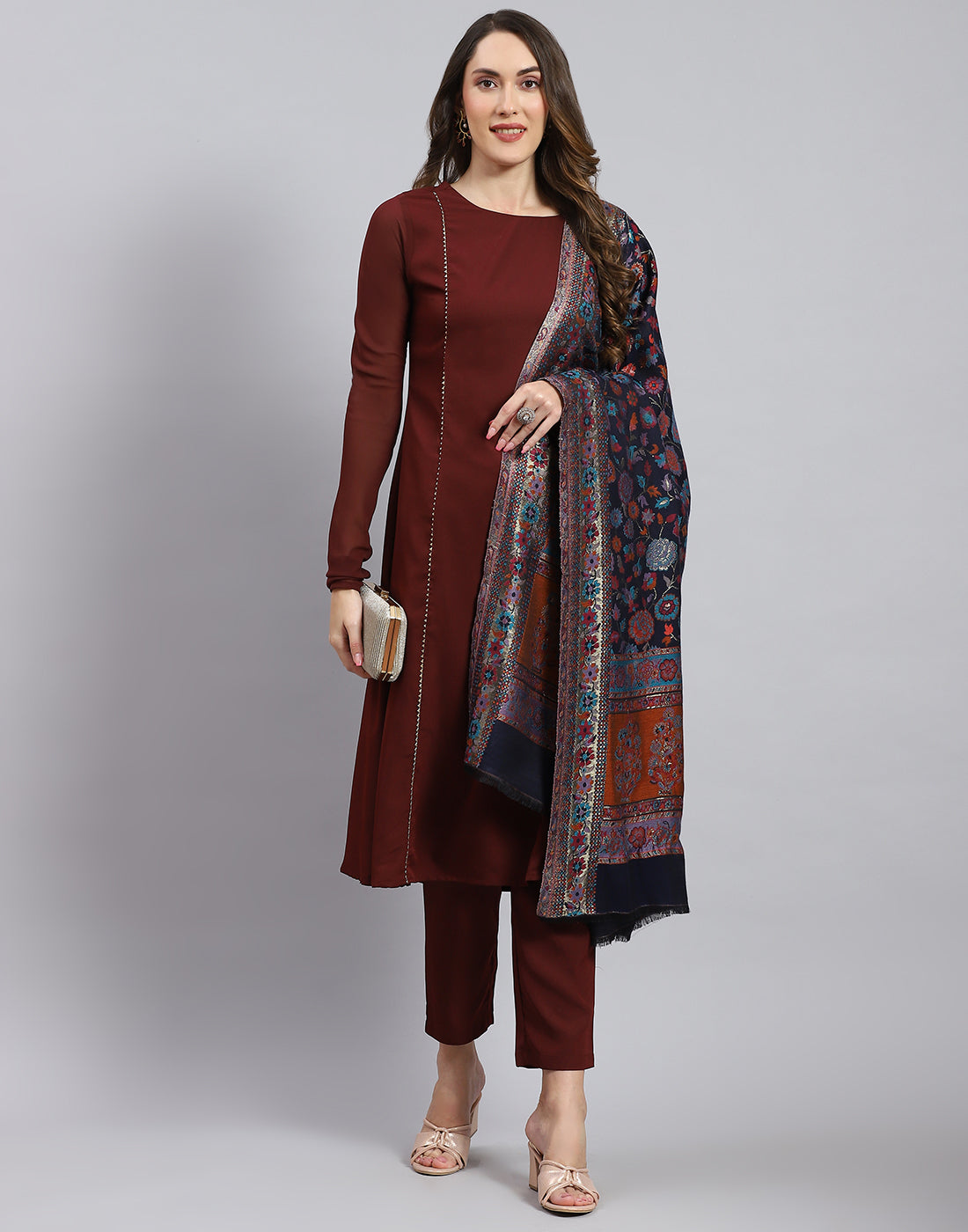 Women Navy Blue Self Design Shawl