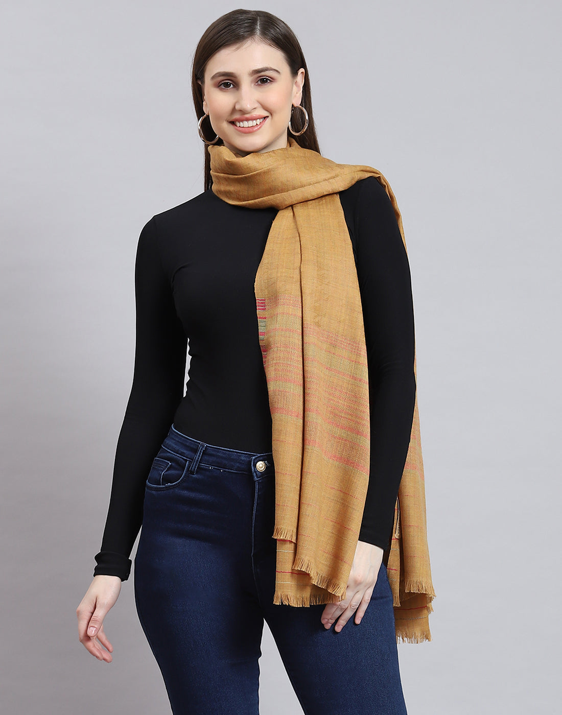 Women Brown Self Design Shawl