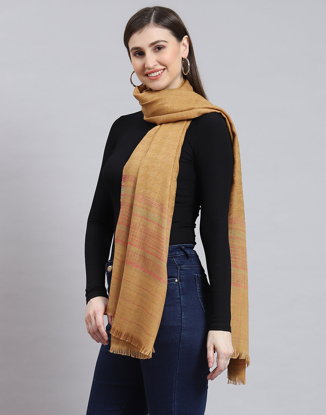 Women Brown Self Design Shawl