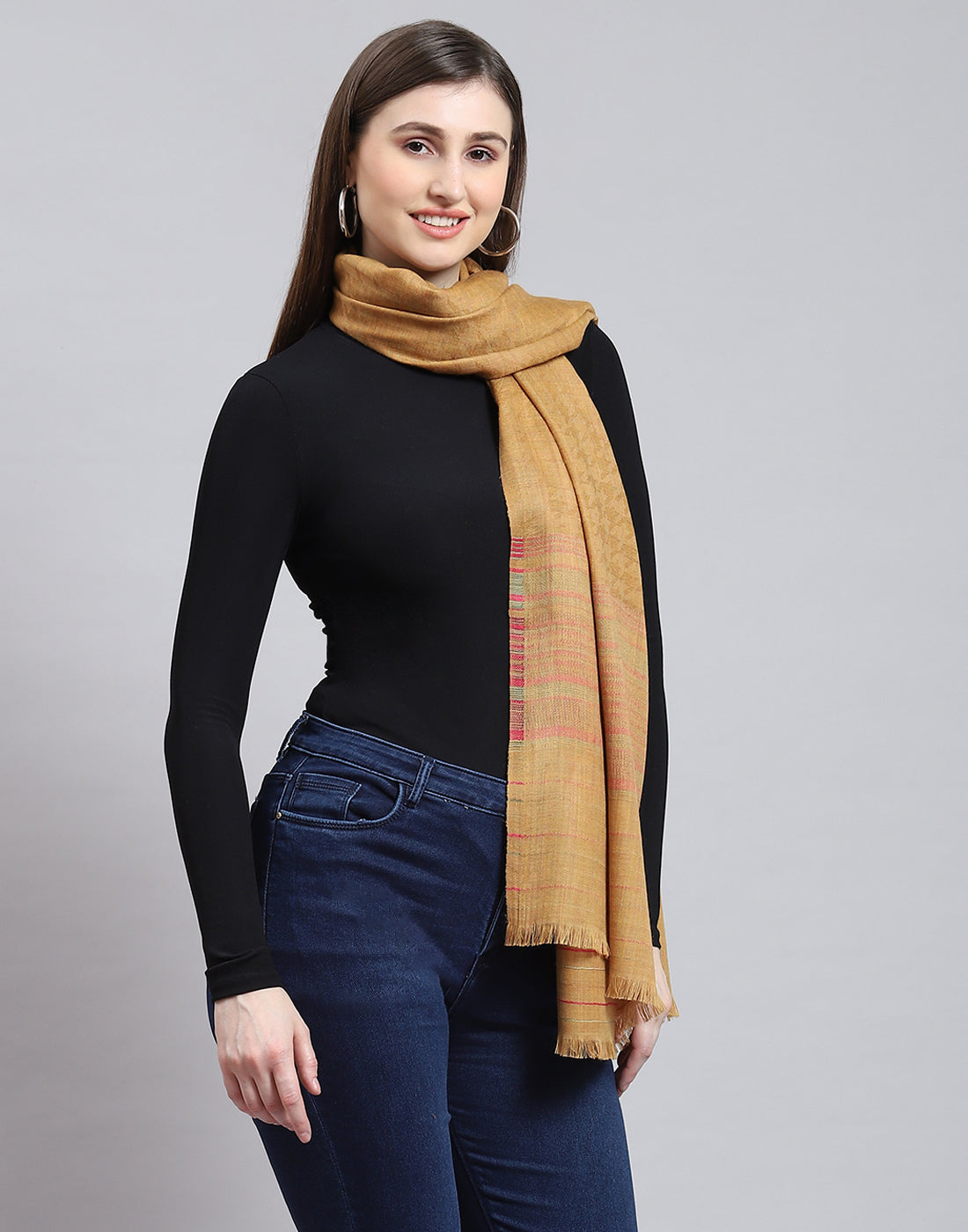 Women Brown Self Design Shawl