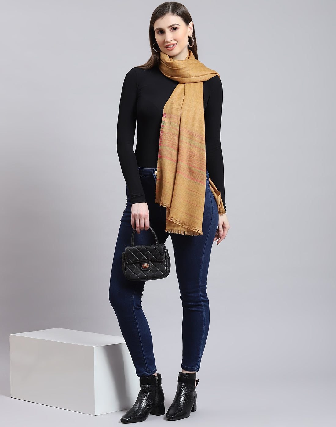 Women Brown Self Design Shawl