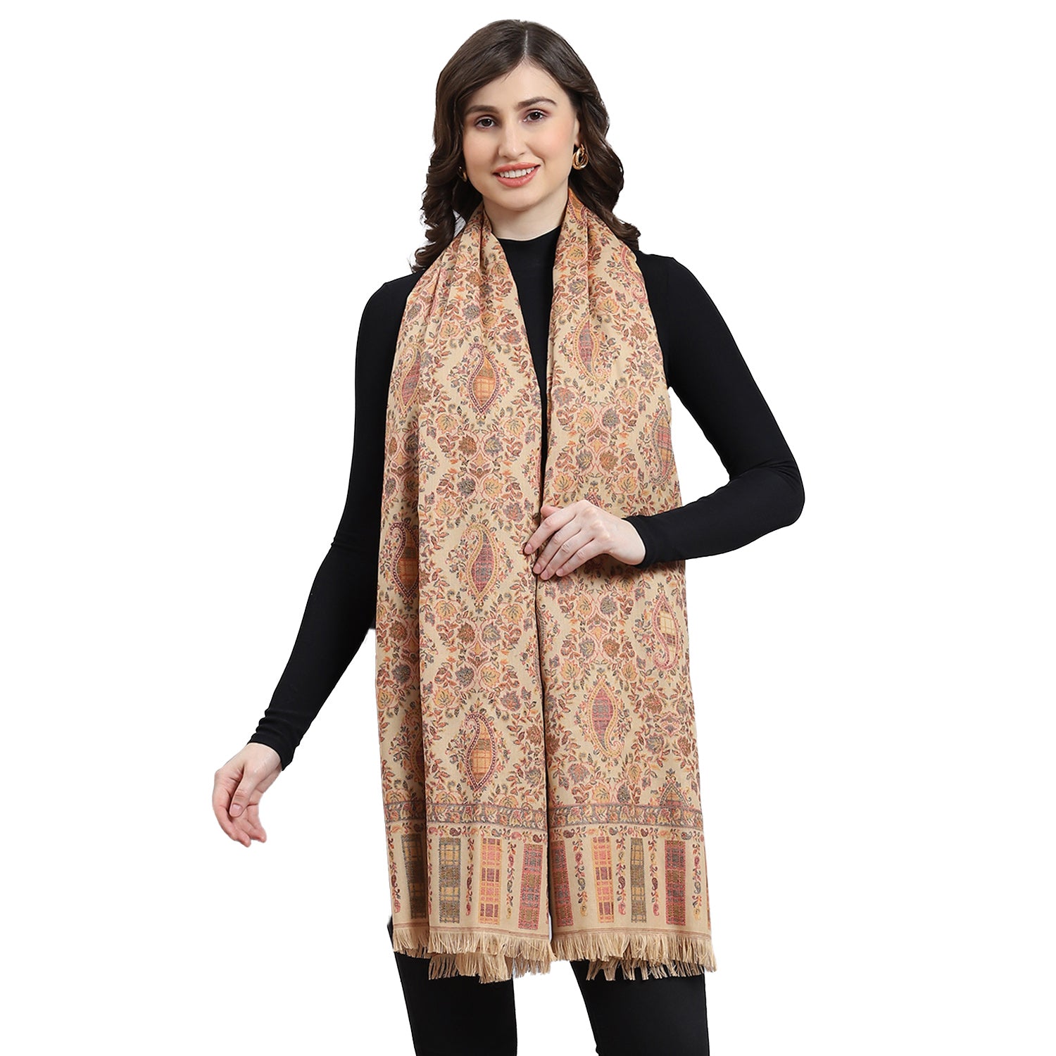 Women Beige Self Design Shawl