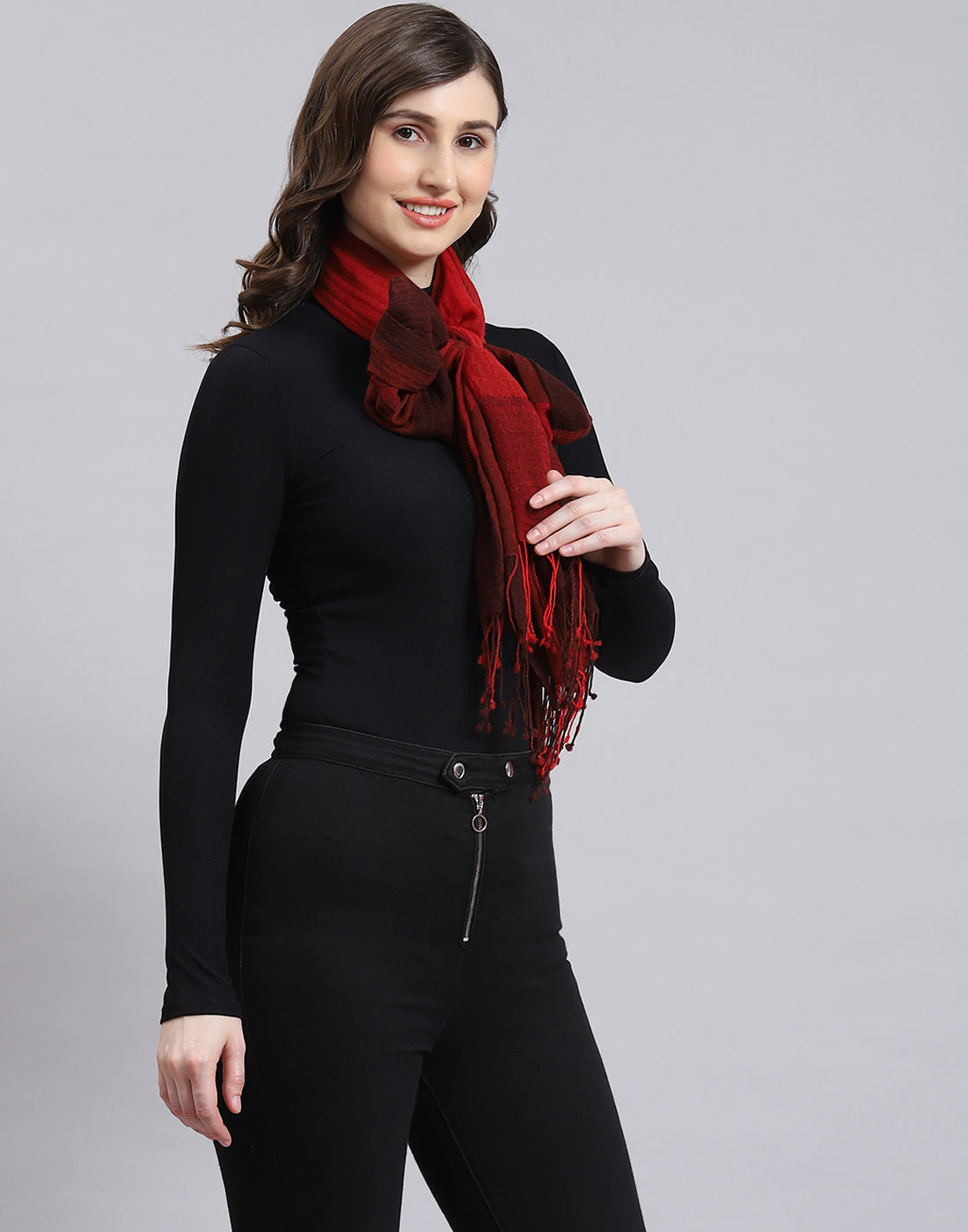 Women Red Self Design Stole