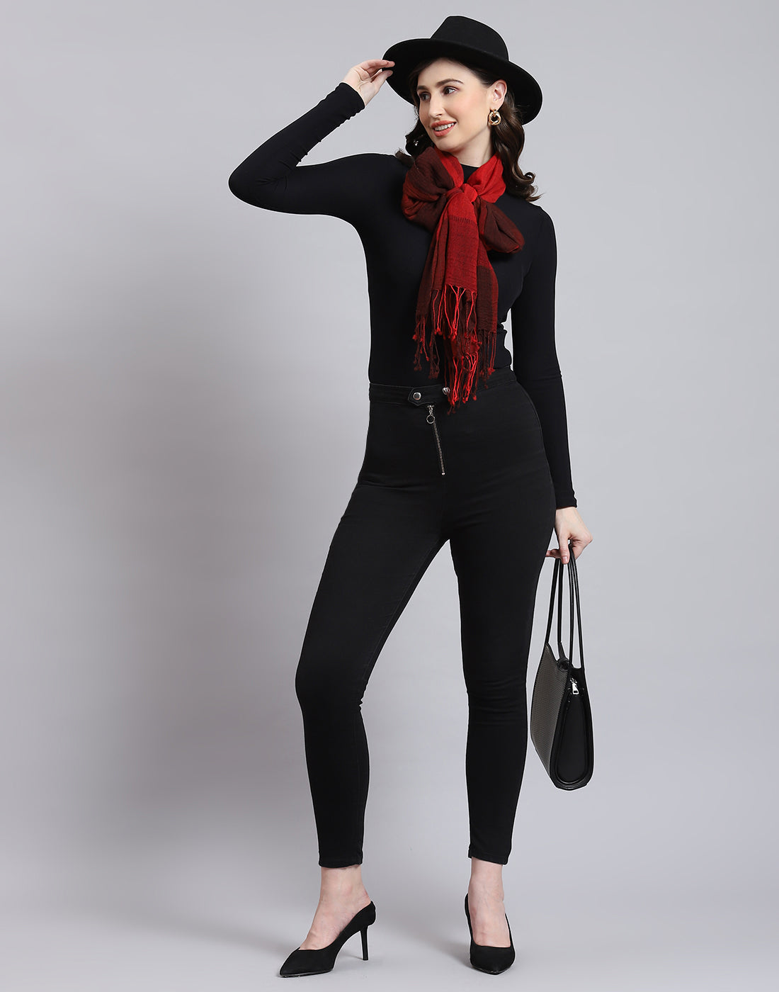 Women Red Self Design Stole