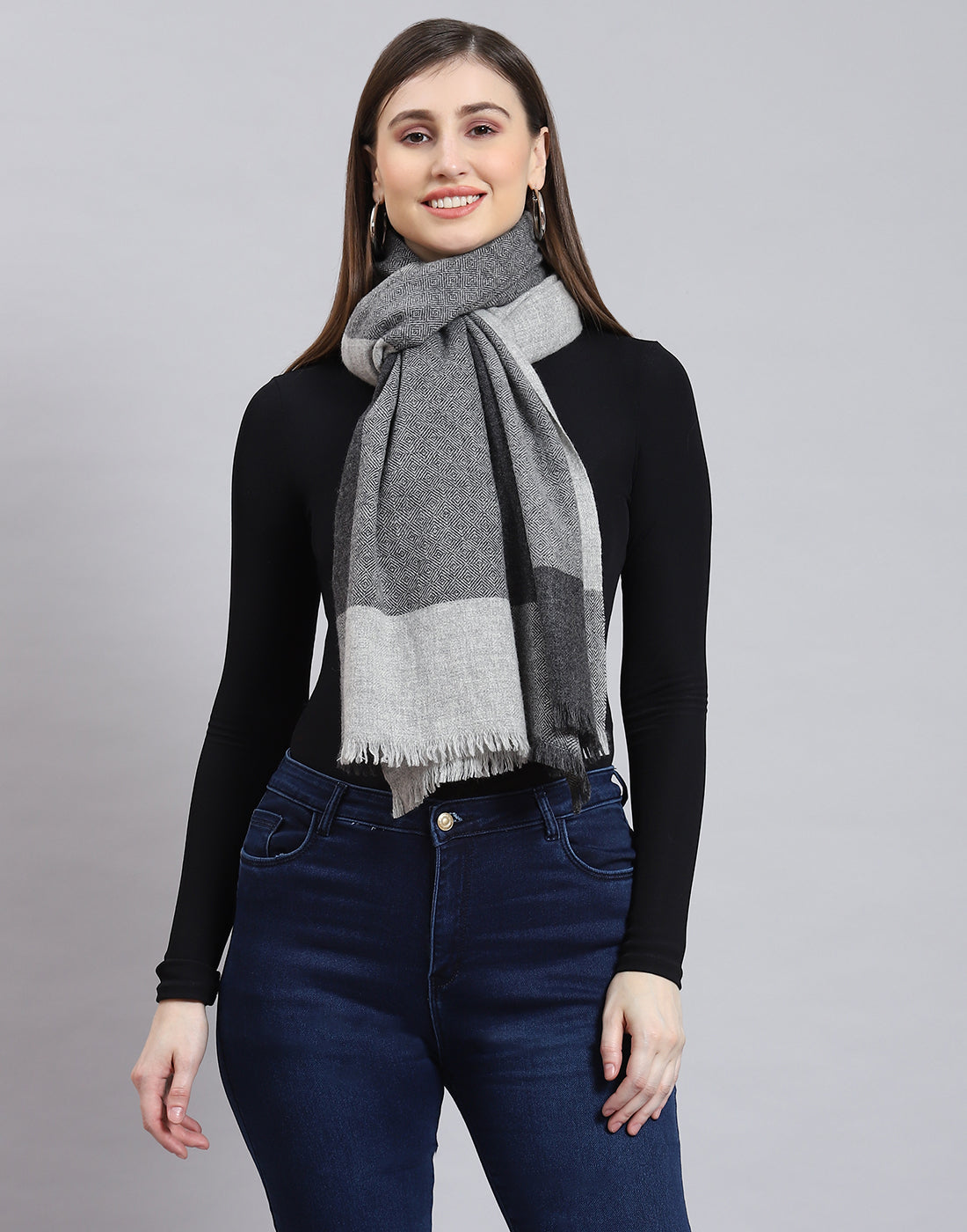 Women Grey Solid Stole