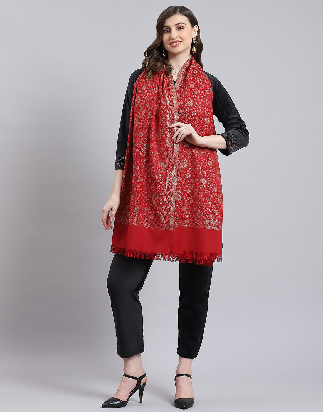 Women Red Self Design Stole