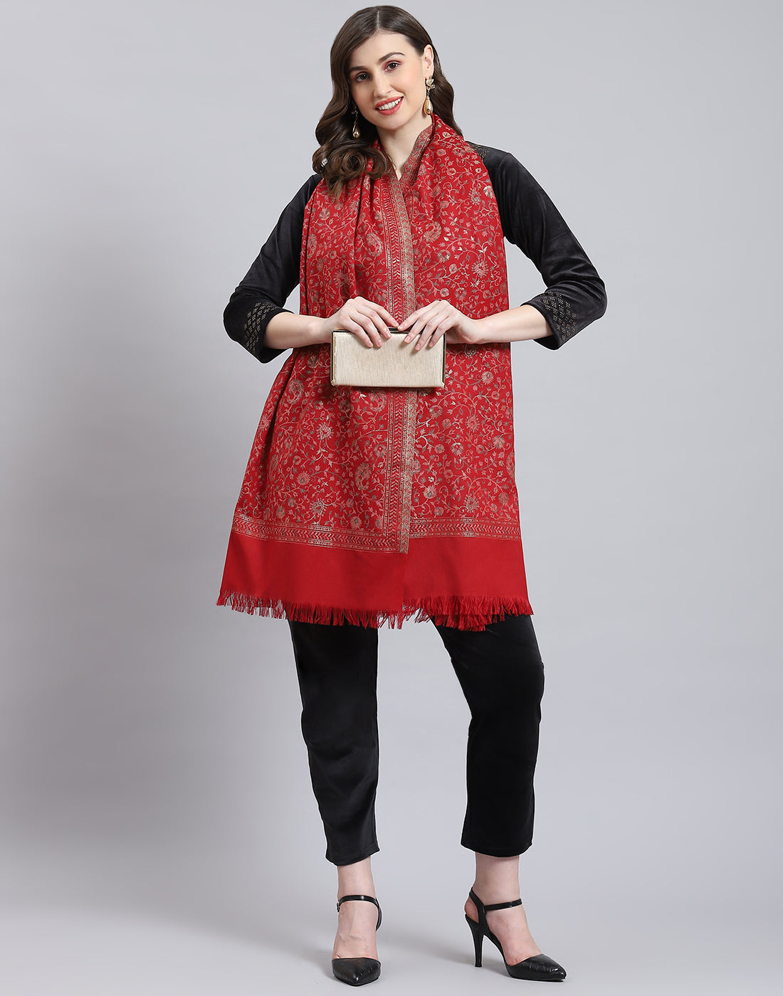 Women Red Self Design Stole