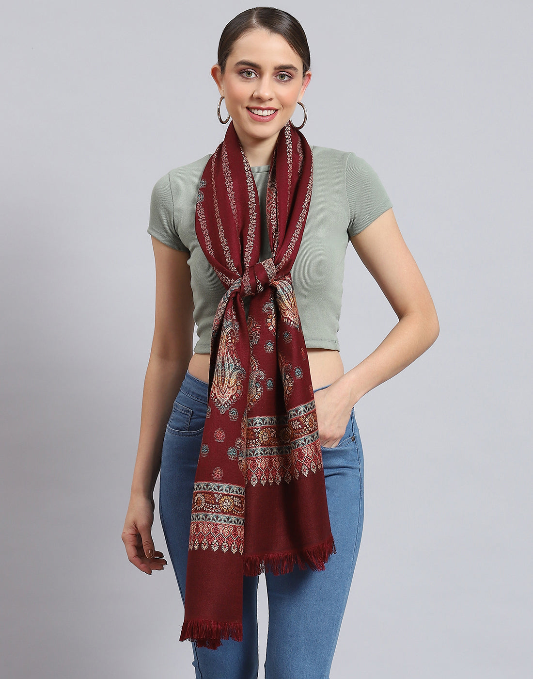 Women Maroon Self Design Stole