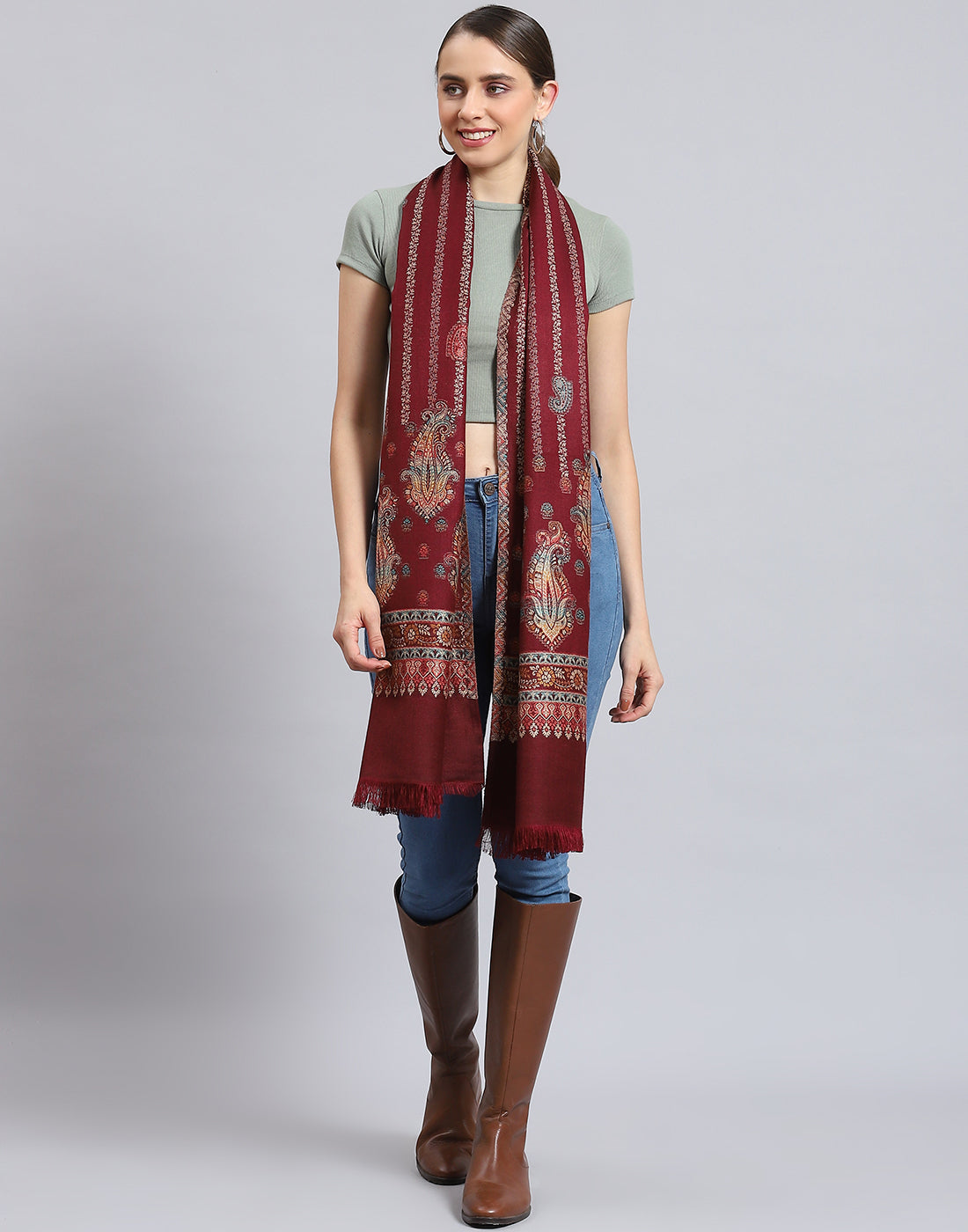 Women Maroon Self Design Stole