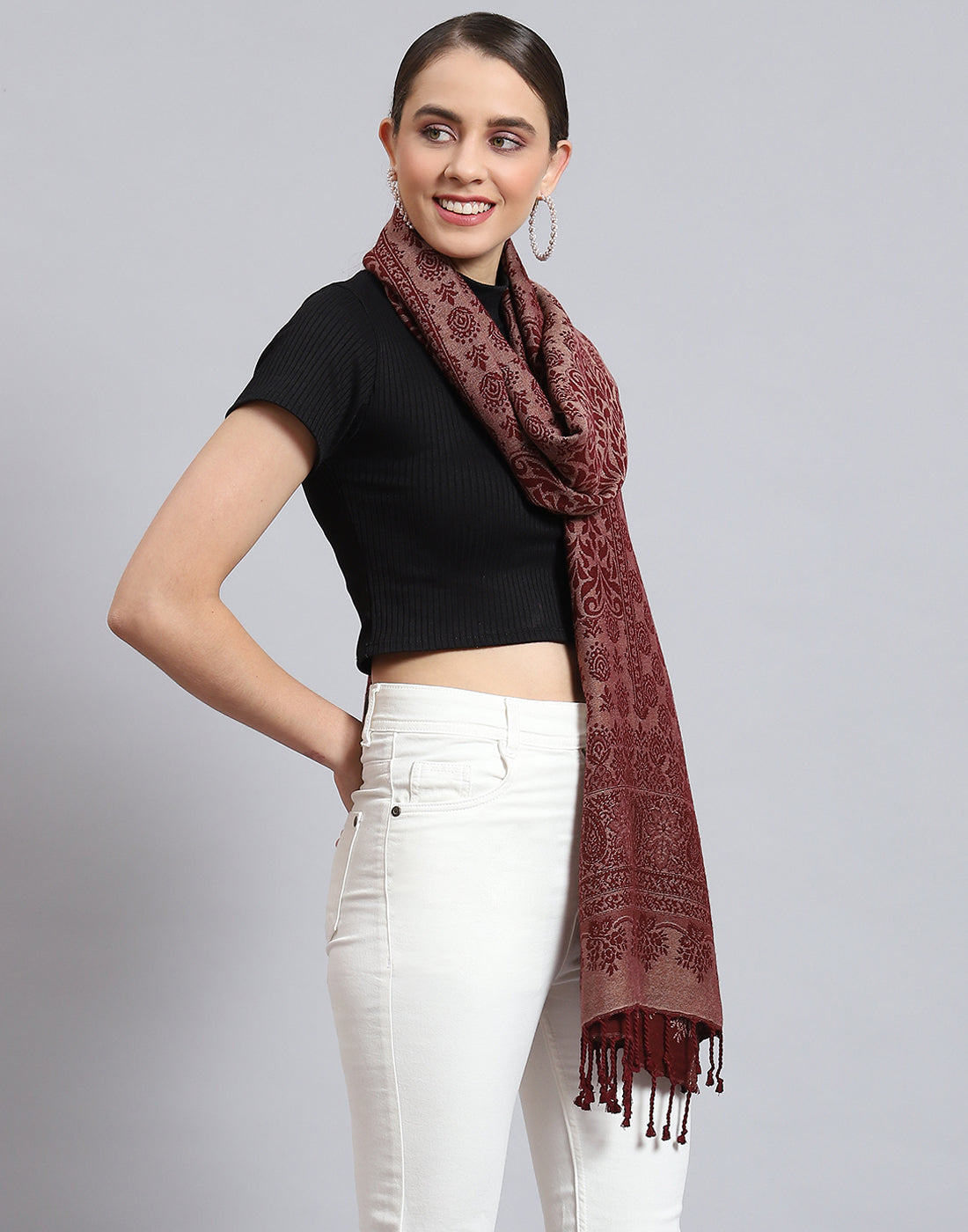 Women Red Self Design Stole