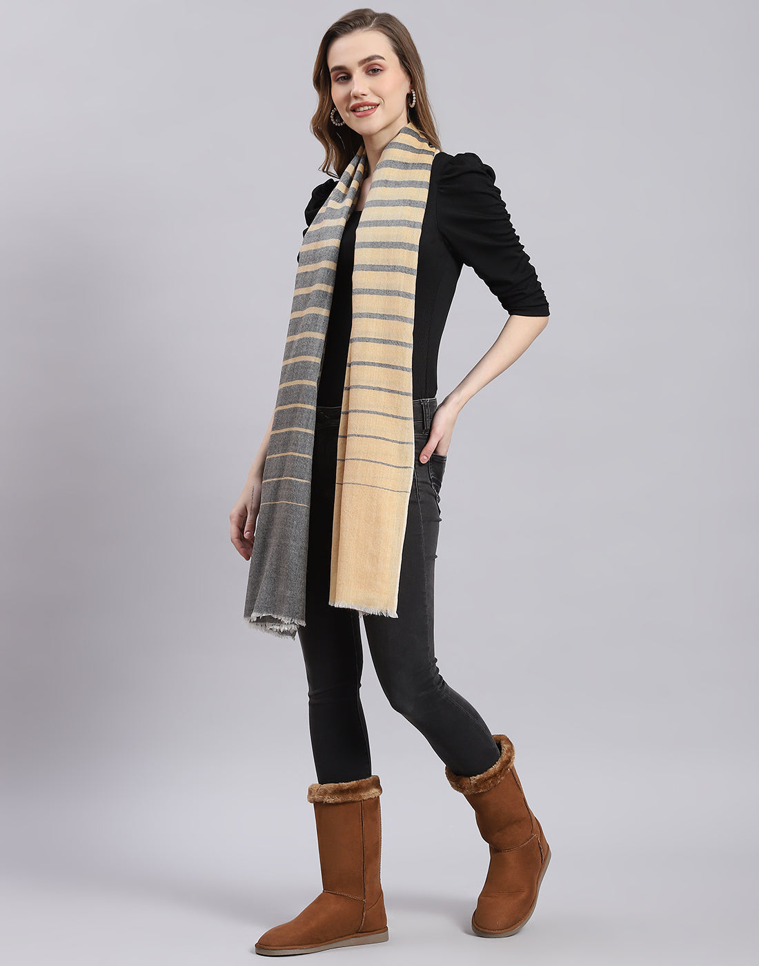 Women Grey Stripe Stole
