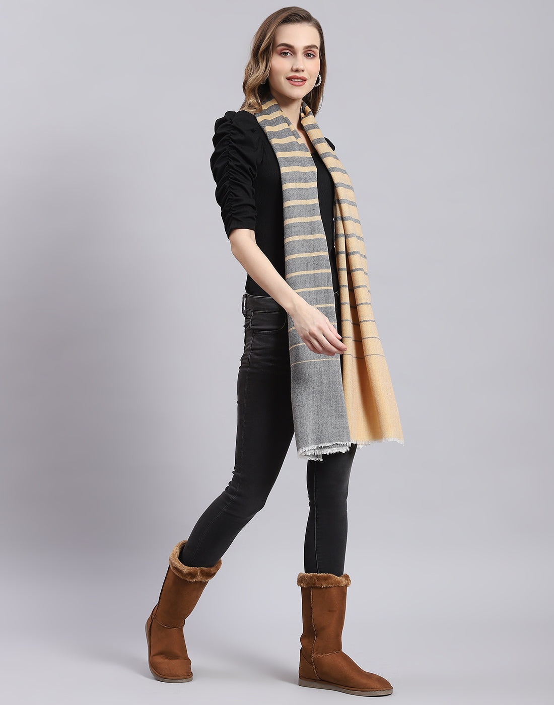 Women Grey Stripe Stole